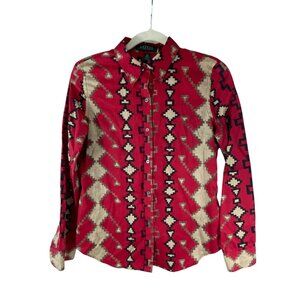 Lauren Ralph Lauren Western Aztec Printed Button-Down Shirt PM Red Tan Cotton